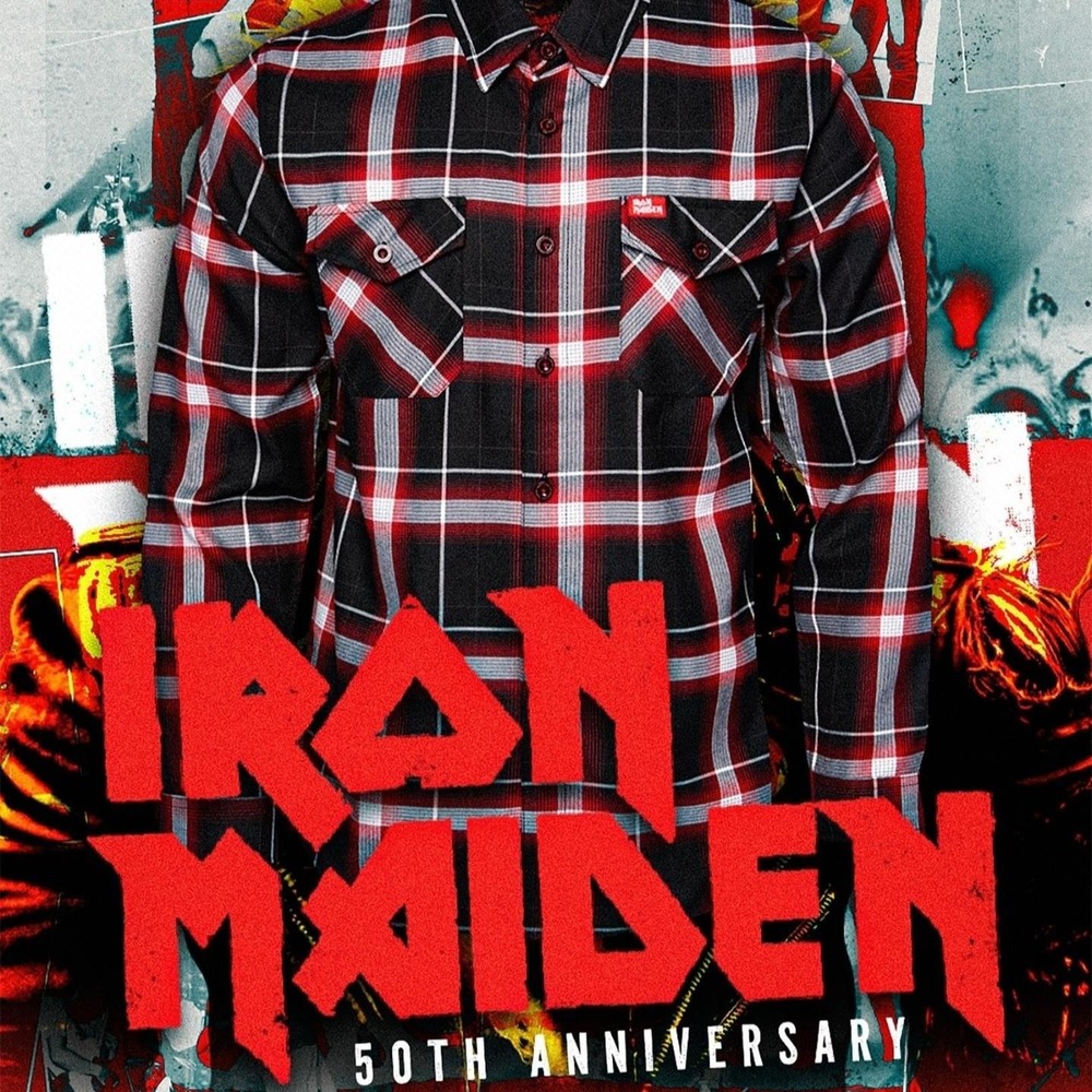 Dixxon Flannel Shirt Mens XL Black Red Plaid Iron Maiden 50th Anniversary Collab